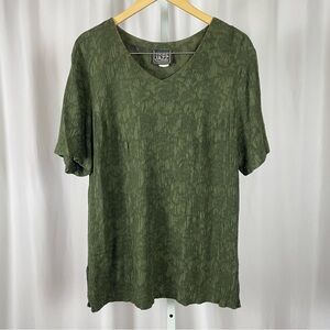 More Jazz Vintage Size 18 V Neck Foliage Leaves Print Plisse Flowy Boho